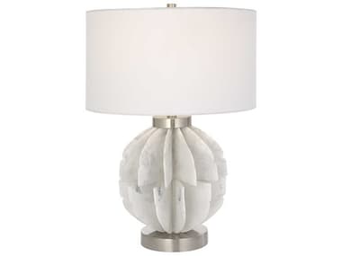 Uttermost Repetition White Marble Brushed Nickel Round Drum Hardback Shade Table Lamp UT300151