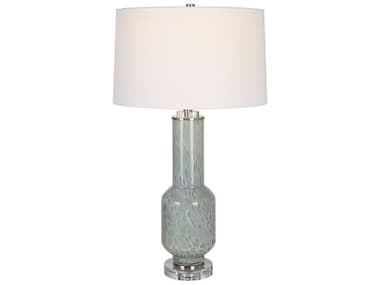 Uttermost Imperia Aqua Gray Round Hardback Shade Crystal Glass Buffet Lamp UT30172