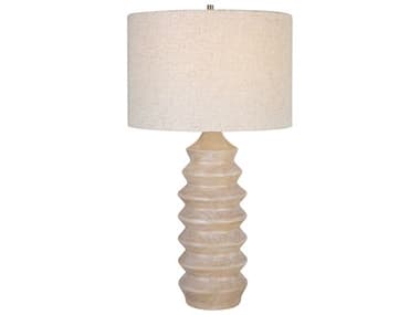 Uttermost Uplift Bleached Wood Tone Round Drum Hardback Brown Buffet Lamp UT301951
