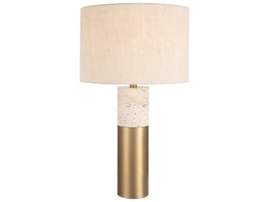 Uttermost Gravitas Ivory Brushed Brass Round Drum Hardback Shade White Buffet Lamp UT302011
