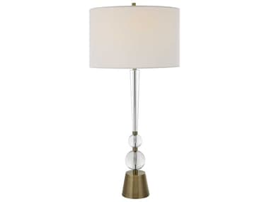 Uttermost Annily Antiqued Brass Round Drum Hardback Clear Crystal Buffet Lamp UT30233