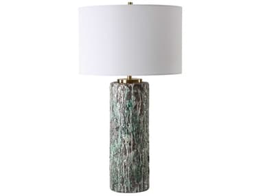 Uttermost Meltdown Textured Ivory Teal Round Drum Hardback Green Buffet Lamp UT30350