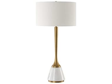Uttermost Avola White Antique Brass Round Drum Hardback Buffet Lamp UT30365