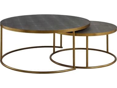 Uttermost Aragon Round Faux Leather Gray Brushed Brass Coffee Table UT50080