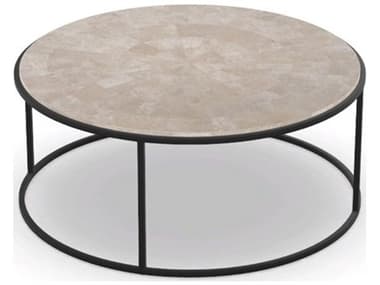 Vanguard Furniture Villa Round Stone Flat Black Base White Agate Top Coffee Table VANP339CWA