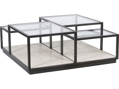 Vanguard Furniture Harrington Michael Weiss Square Glass Textured Black white Travertine Coffee Table VANW363CSTM