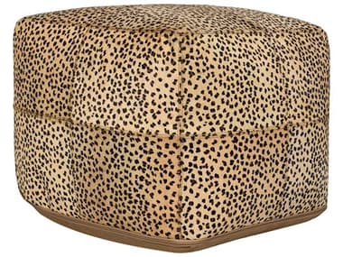 Villa by Classic Home Leopard Camel Black Brown Leather Pouf VCHVP12222