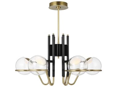 Visual Comfort Modern Crosby 29" Wide 6-Light Glossy Black Natural Brass Globe Chandelier VCM700CRBY6BNB