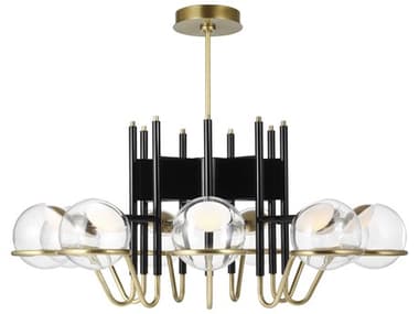 Visual Comfort Modern Crosby 9-Light Glossy Black Natural Brass Globe Chandelier VCM700CRBY9BNB