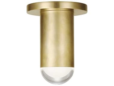 Visual Comfort Modern Ebell 4" 1-Light Natural Brass Cylinder Flush Mount VCM700FMEBL6NBLED927