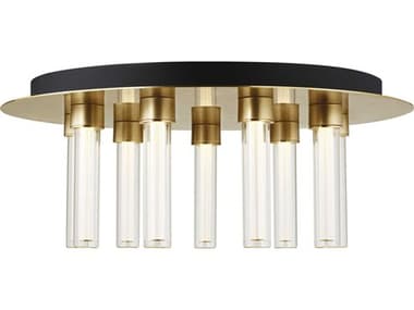 Visual Comfort Modern Kola 22" 9-Light Natural Brass Cylinder Flush Mount VCM700FMKLA22NB