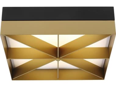 Visual Comfort Modern Loom 14" 1-Light Black Gold Geometric Flush Mount VCM700FMLMOBG