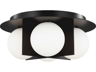 Visual Comfort Modern Orbel 15" 4-Light Matte Black Globe Flush Mount VCM700FMOBLB