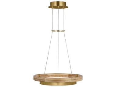 Visual Comfort Modern Grace 1-Light Hand Rubbed Antique Brass Natural Oak Pendant VCM700GRC24HABNOLED930