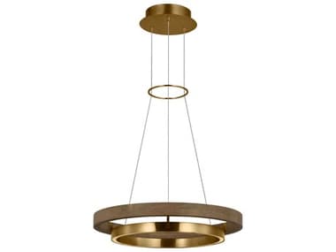 Visual Comfort Modern Grace 1-Light Natural Brass Weathered Oak Round Pendant VCM700GRC24NBWLED930