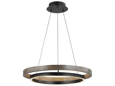 Visual Comfort Modern Grace 30" 1-Light Matte Black Weathered Oak Wood Round Pendant VCM700GRC30BW