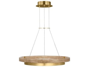 Visual Comfort Modern Grace 1-Light Hand Rubbed Antique Brass Natural Oak Pendant VCM700GRC30HABNOLED930