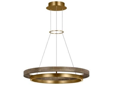 Visual Comfort Modern Grace 1-Light Natural Brass Weathered Oak Round Pendant VCM700GRC30NBWLED930