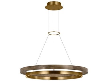 Visual Comfort Modern Grace 1-Light Natural Brass Weathered Oak Round Pendant VCM700GRC36NBWLED930