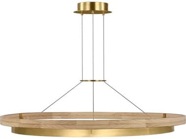 Visual Comfort Modern Grace 1-Light Hand Rubbed Antique Brass Natural Oak Pendant VCM700GRC48HABNOLED930