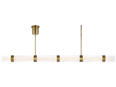 Visual Comfort Modern Wit 70&quot; 1-Light Aged Brass Cylinder Linear Island Pendant VCM700LSWIT6RLED930