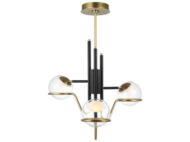 Visual Comfort Modern Crosby 26" Wide 3-Light Glossy Black Natural Brass Globe Chandelier VCM700TDCRBY3BNBLED927