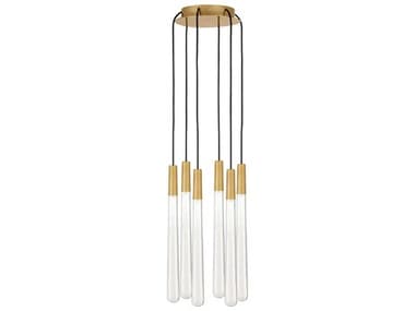 Visual Comfort Modern Pylon 9" 6-Light Natural Brass Linear Mini Pendant VCM700TRSPPYLC6RNBLED930