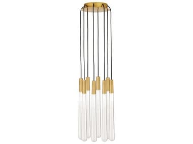 Visual Comfort Modern Pylon 8-Light Natural Brass Linear Mini Pendant VCM700TRSPPYLC8RNBLED930