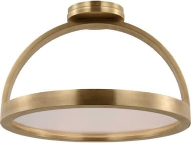 Visual Comfort Modern Cerne 1-Light Natural Brass Round Semi Flush Mount VCMKWFM19127NB