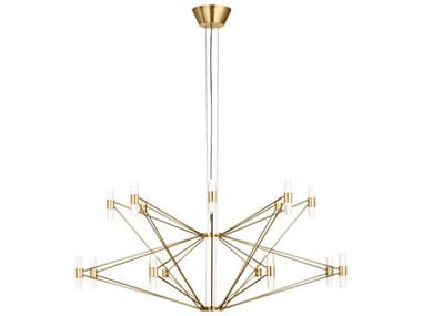 Visual Comfort Modern Lassell 48-Light Natural Brass Geometric Tiered Chandelier VCMSLCH24727NB