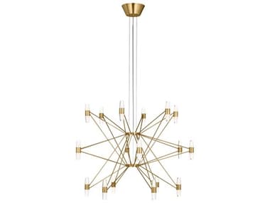 Visual Comfort Modern Lassell 38" Wide 36-Light Natural Brass Geometric Tiered Chandelier VCMSLCH24827NB