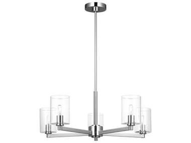 Visual Comfort Studio Fullton 5-Light Chrome Candelabra Cylinder Chandelier VCS3164205C05