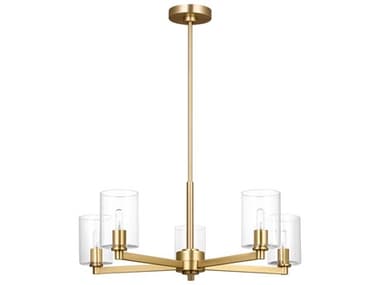 Visual Comfort Studio Fullton 5-Light Satin Brass Candelabra Cylinder Chandelier VCS3164205C848