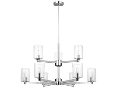 Visual Comfort Studio Fullton 9-Light Chrome Candelabra Cylinder Chandelier VCS3164209C05