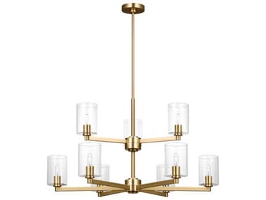 Visual Comfort Studio Fullton 9-Light Satin Brass Candelabra Cylinder Chandelier VCS3164209C848