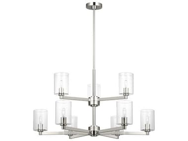 Visual Comfort Studio Fullton 9-Light Brushed Nickel Candelabra Cylinder Chandelier VCS3164209C962