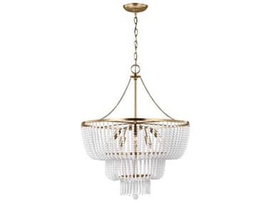 Visual Comfort Studio Jackie 22" Wide 6-Light Satin Brass Tiered Chandelier VCS3180706848