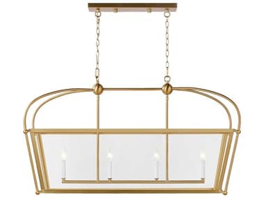 Visual Comfort Studio Charleston 46" 4-Light Satin Brass Lantern Island Pendant VCS6691004848