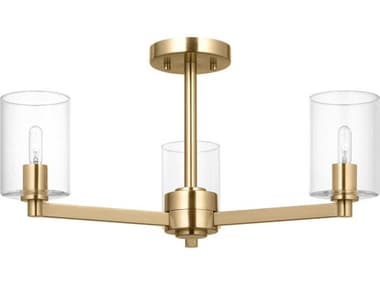 Visual Comfort Studio Fullton 3-Light Satin Brass Cylinder Semi Flush Mount VCS7764203C848