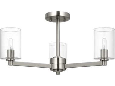 Visual Comfort Studio Fullton 3-Light Brushed Nickel Cylinder Semi Flush Mount VCS7764203C962