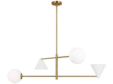 Visual Comfort Studio Cosmo 48" Wide 4-Light Matte White Burnished Brass Globe Geometric Tiered Chandelier VCSAEC1094MWTBBS