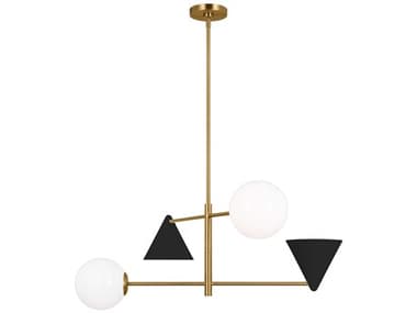 Visual Comfort Studio Cosmo 36" Wide 4-Light Midnight Black Burnished Brass Globe Geometric Tiered Chandelier VCSAEC1104MBKBBS