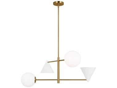 Visual Comfort Studio Cosmo 36" Wide 4-Light Matte White Burnished Brass Globe Geometric Tiered Chandelier VCSAEC1104MWTBBS