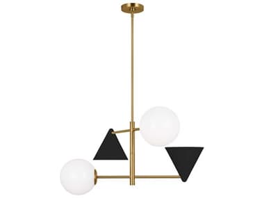 Visual Comfort Studio Cosmo 28" Wide 4-Light Midnight Black Burnished Brass Globe Geometric Tiered Chandelier VCSAEC1114MBKBBS