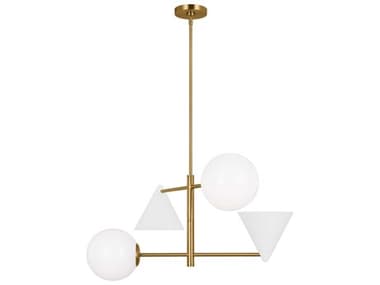 Visual Comfort Studio Cosmo 28" Wide 4-Light Matte White Burnished Brass Globe Geometric Tiered Chandelier VCSAEC1114MWTBBS