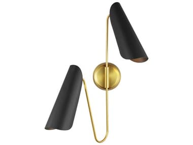 Visual Comfort Studio Tresa 25" Tall 2-Light Midnight Black Burnished Brass Wall Sconce VCSAEW1002BBSMBK