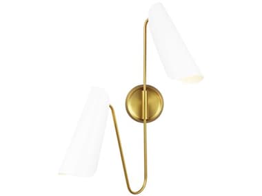 Visual Comfort Studio Tresa 25" Tall 2-Light Matte White Burnished Brass Wall Sconce VCSAEW1002BBSMWT