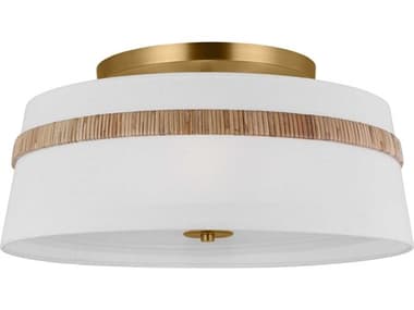 Visual Comfort Studio Cordtlandt 3-Light Rattan Brown Drum Semi Flush Mount VCSAF1153RTN