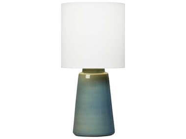 Visual Comfort Studio Vessel Blue Anglia Crackle White Linen Fabric Table Lamp VCSBT1061BAC1