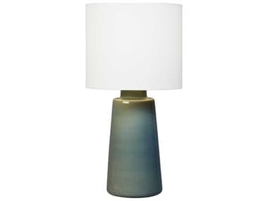 Visual Comfort Studio Vessel Blue Anglia Crackle White Linen Fabric Buffet Lamp VCSBT1071BAC1